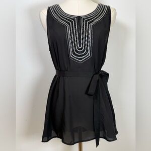 19 Cooper Semi Sheer Black Beaded Embroidered Sleeveless Top Womens Size Medium